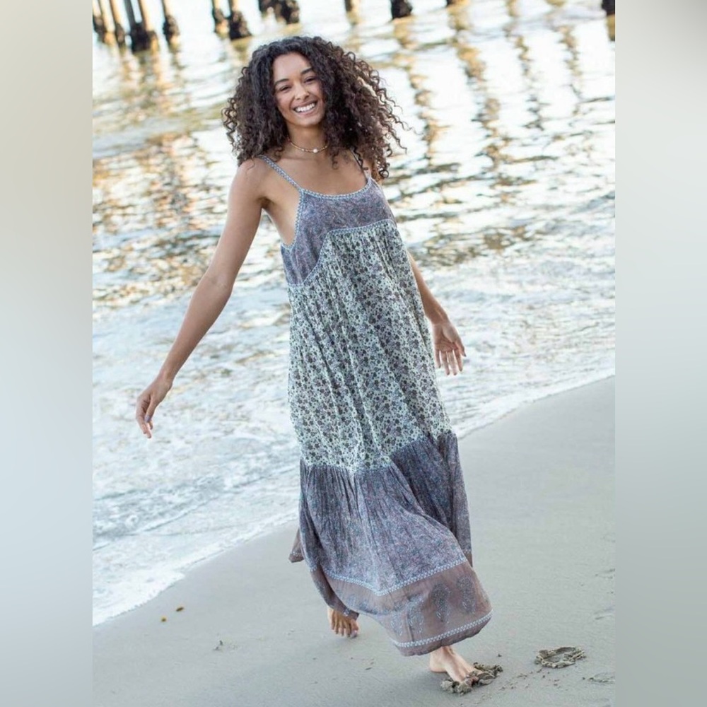 Natural Life Journey Maxi Dress Floral Adjustable Straps Med Prairie Boho